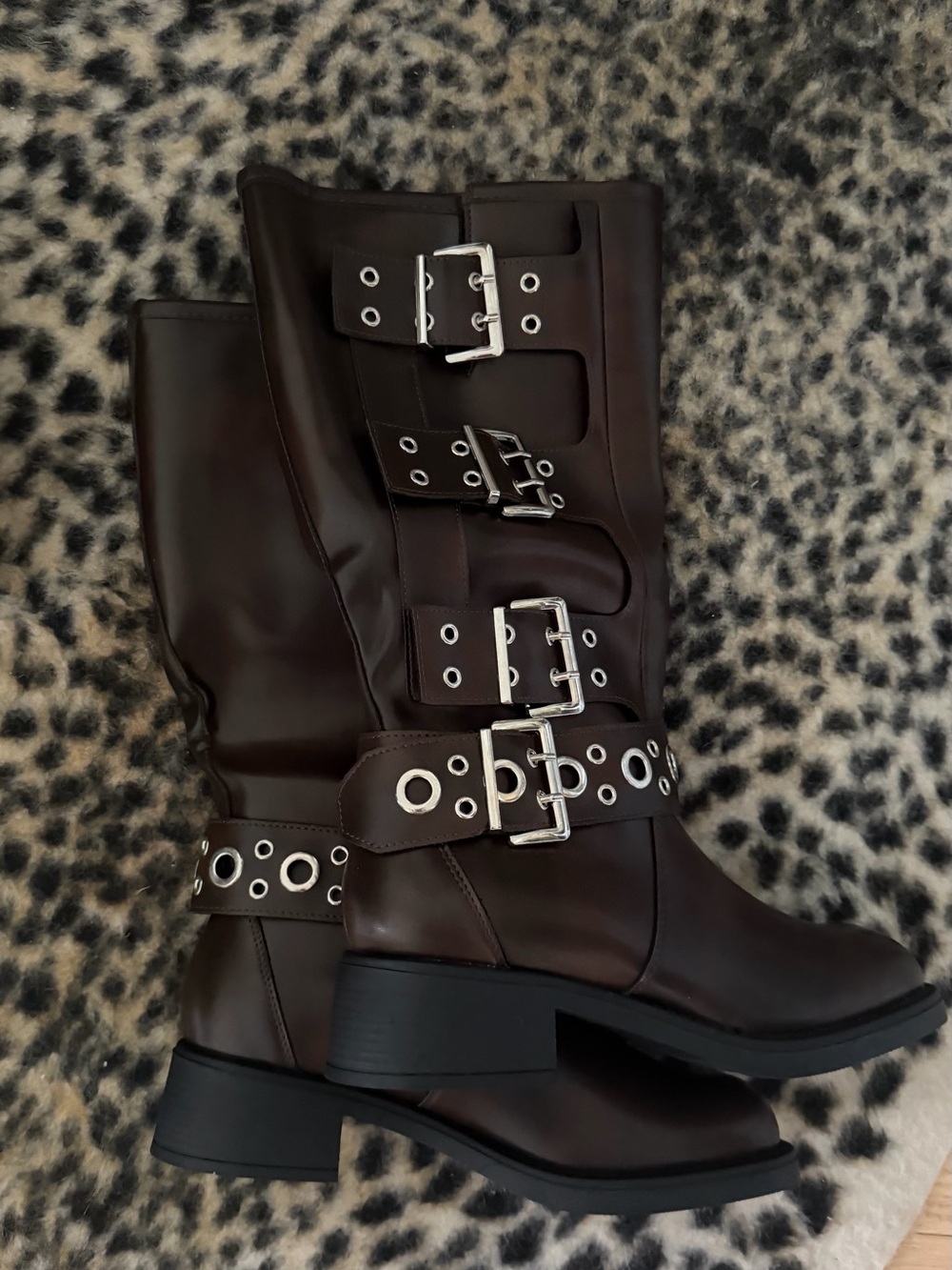 Steve Madden Dark Brown Buckled Mid-Calf Combat Boots - Picture 3 of 3